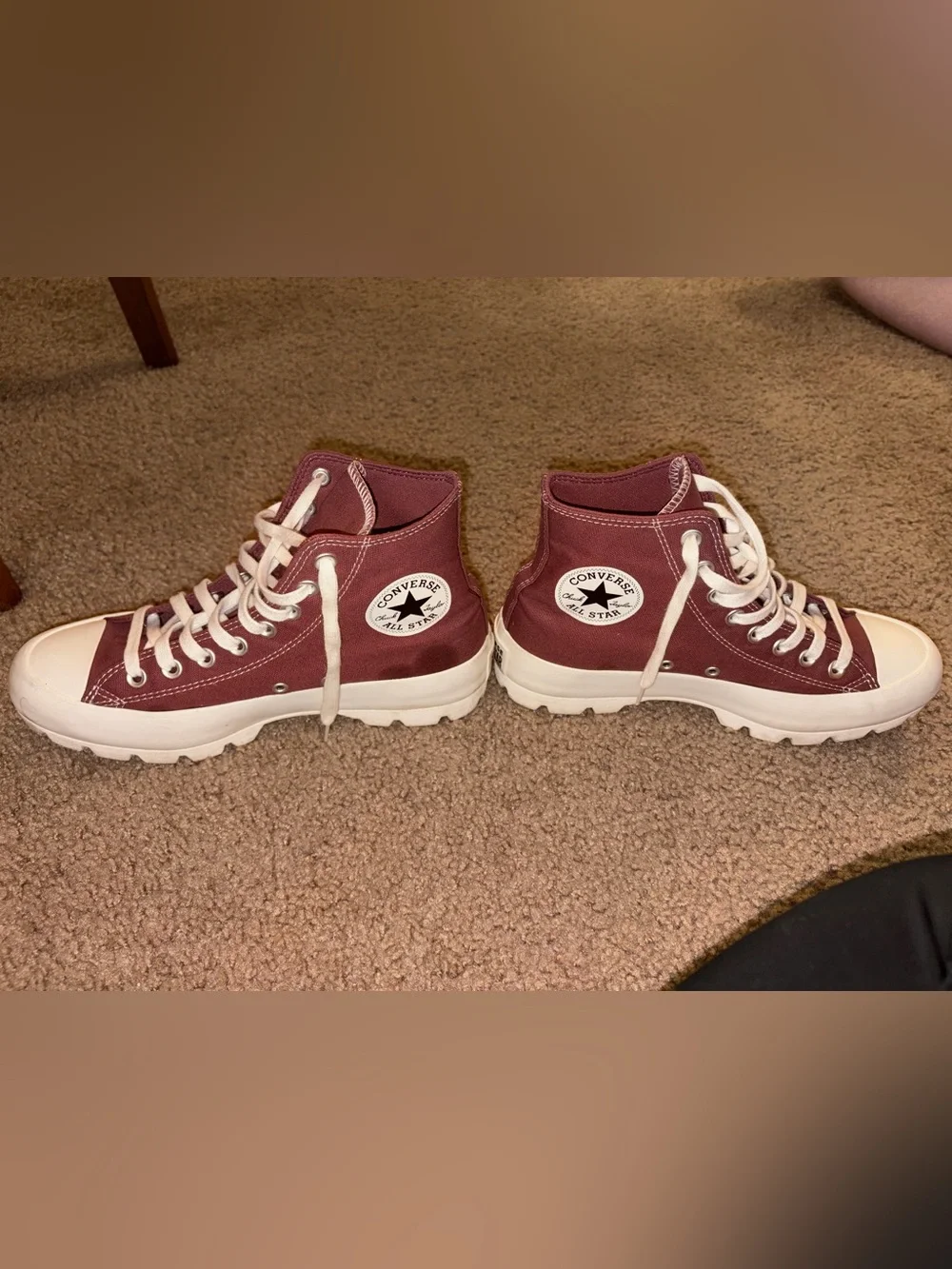High-Top Converse Sneakers in Burgundy with White Soles - Picture 2 of 6